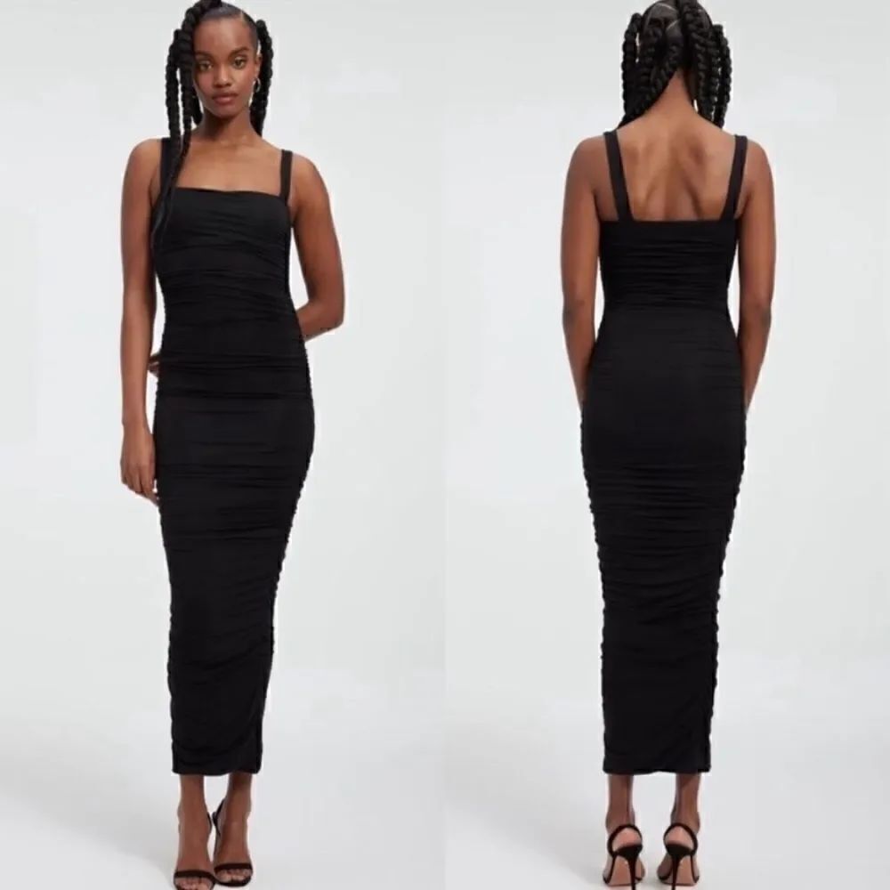 GOOD AMERICAN NWT SLINKY JERSEY MAXI TANK DRESS IN BLACK SIZE XS